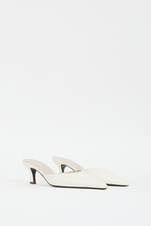 The Row Cream Leather Pointed Cybil Mule