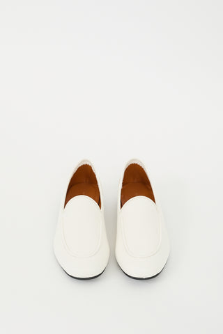 The Row White Leather Rounded Toe Loafer