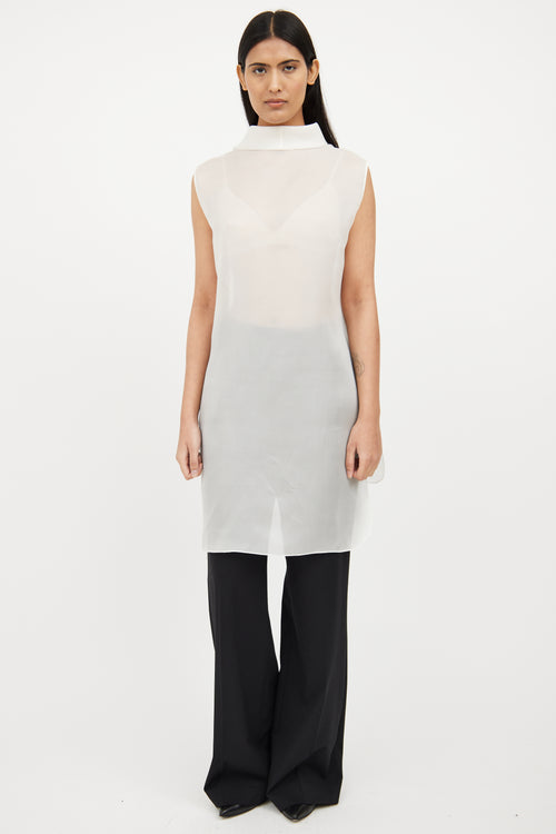 White Silk Sheer Sleeveless Top
