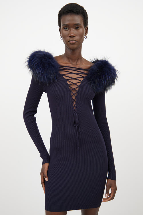 The Royals Navy Ribbed Faux Fur Dress