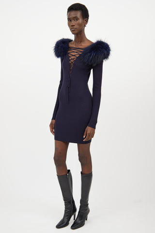 The Royals Navy Ribbed Faux Fur Dress