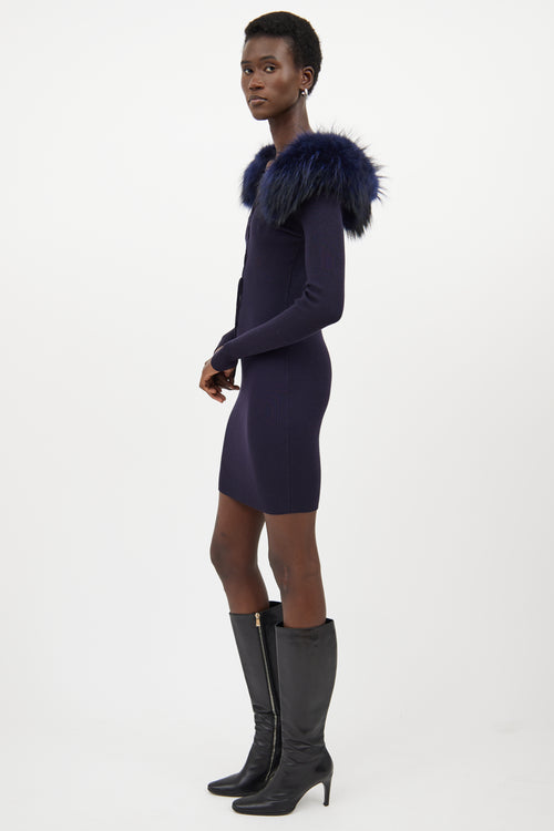 The Royals Navy Ribbed Faux Fur Dress