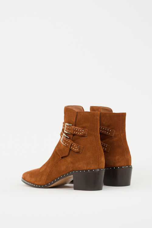 The Kooples Brown Suede Studded Ankle Boot