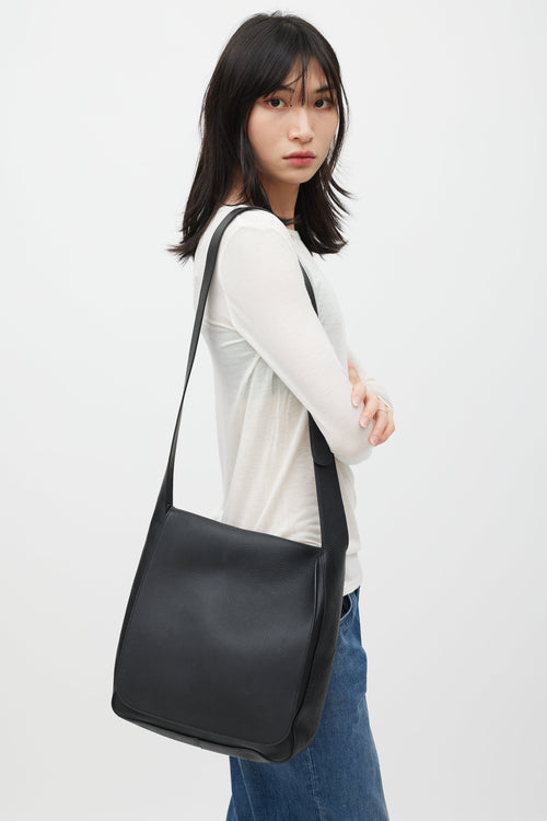 The Row Black Leather Avery Flap Messenger Bag