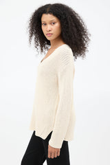 The Row Cream Knit V-Neck Sweater