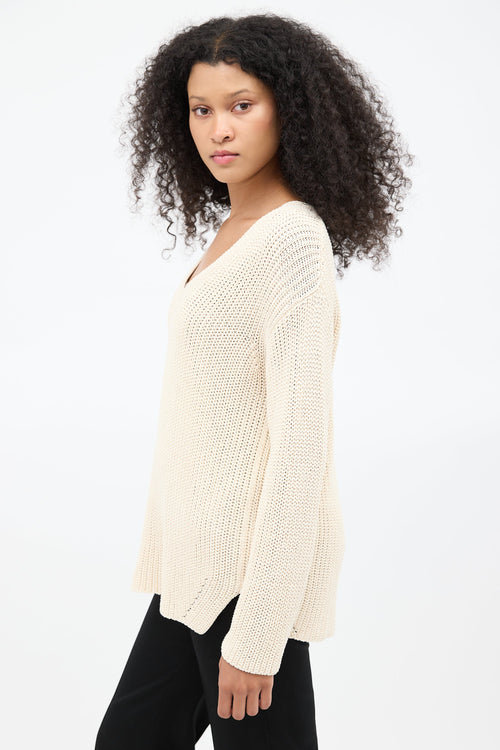 The Row Cream Knit V-Neck Sweater