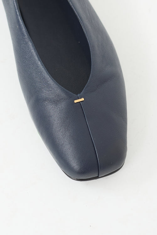 The Row Navy Leather Eva Flat