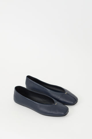 The Row Navy Leather Eva Flat