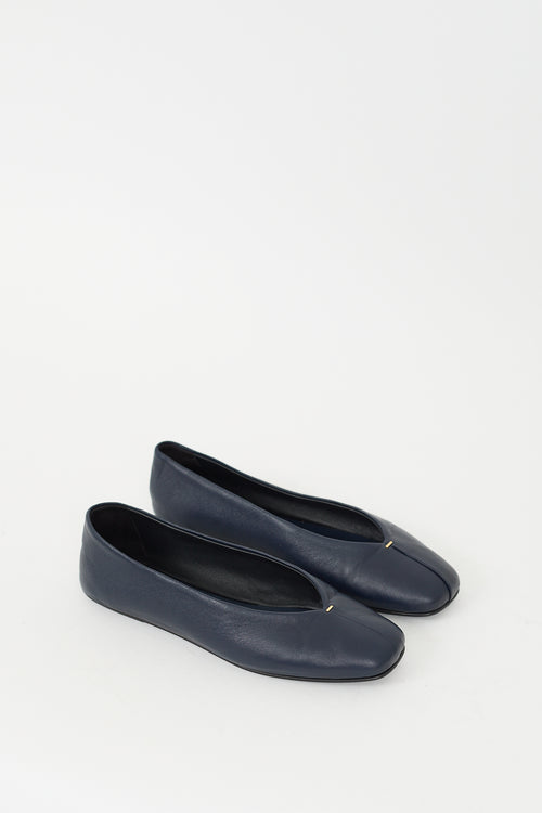 The Row Navy Leather Eva Flat