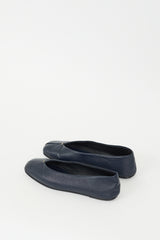 The Row Navy Leather Eva Flat