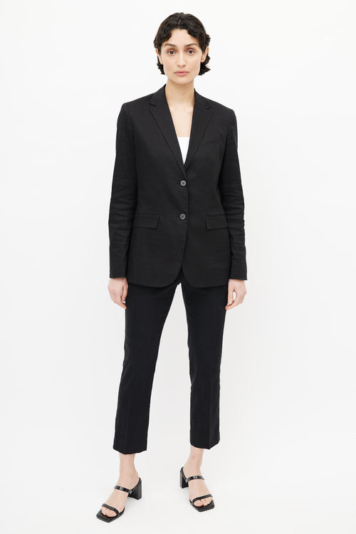 Theory Black Linen Blazer & Pant Suit