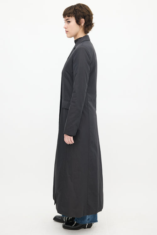 Theory Black Nylon Two Pocket Long Coat