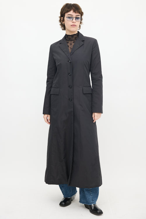 Theory Black Nylon Two Pocket Long Coat