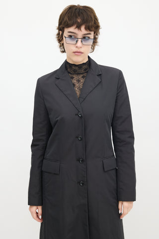 Theory Black Nylon Two Pocket Long Coat