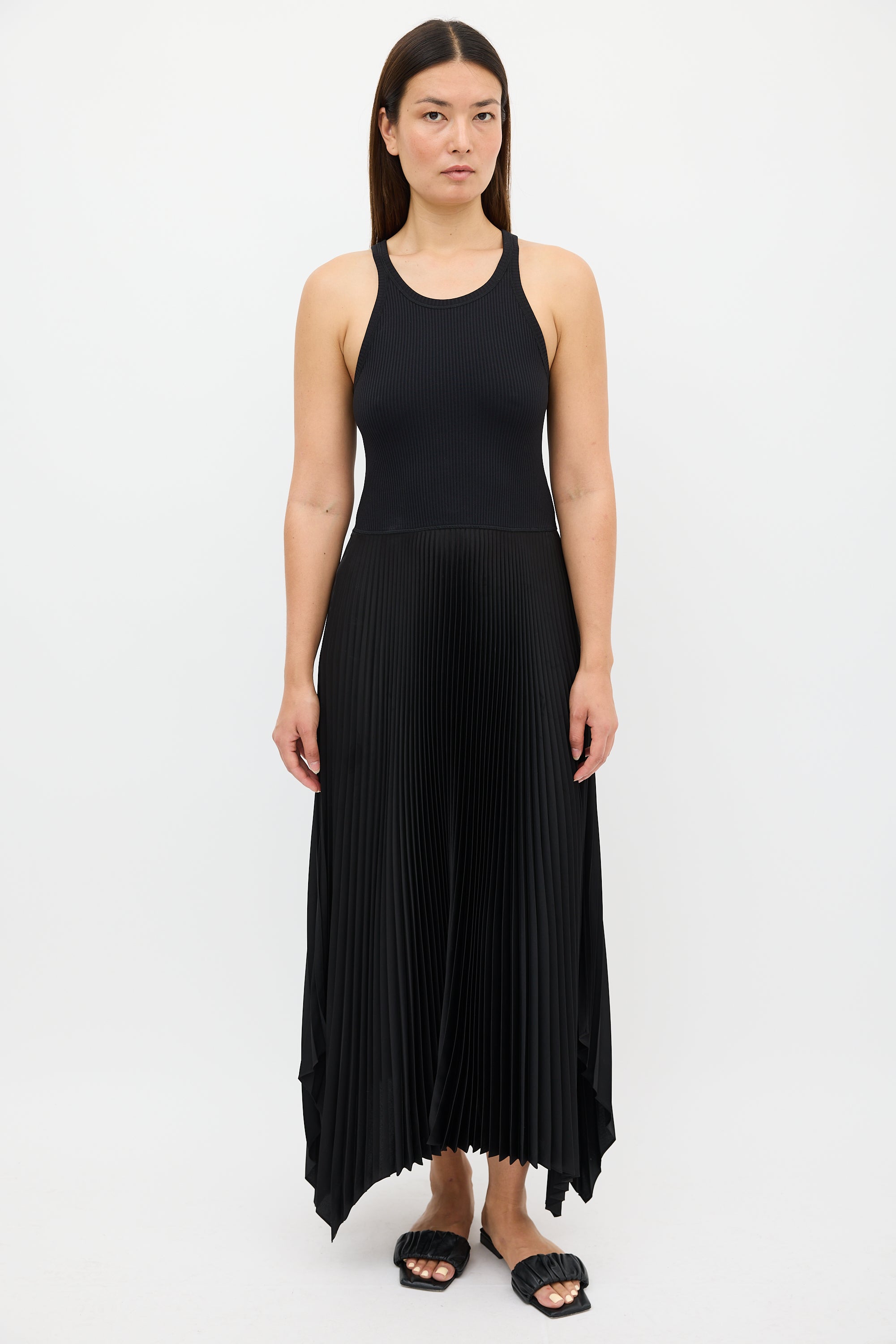 Theory // Black Ribbed Knit & Pleated Dress VSP Consignment Theory // Black Ribbed Knit & Pleated Dress VSP Consignment