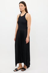 Theory Black Ribbed Knit & Pleated Dress