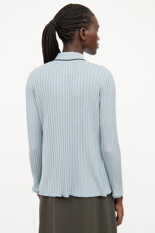 Theory Blue Ribbed Long Sleeve Button Shirt