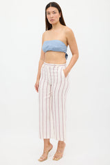 Theory Cream & Burgundy Linen Nadeema Stripe Pant