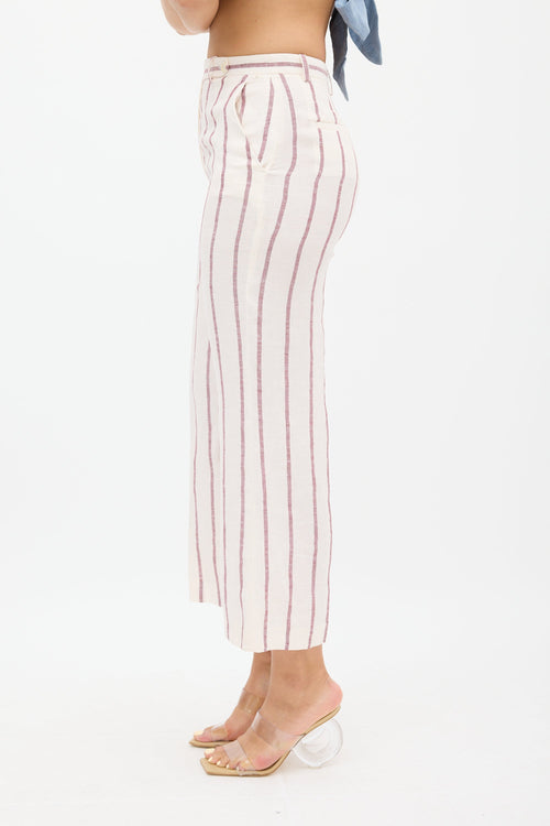 Theory Cream & Burgundy Linen Nadeema Stripe Pant