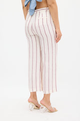Theory Cream & Burgundy Linen Nadeema Stripe Pant
