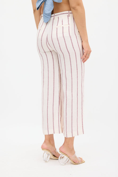 Theory Cream & Burgundy Linen Nadeema Stripe Pant