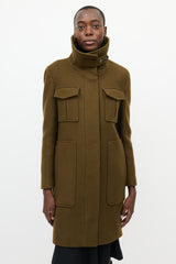 Theory Khaki Green & Black Fur Collar Coat