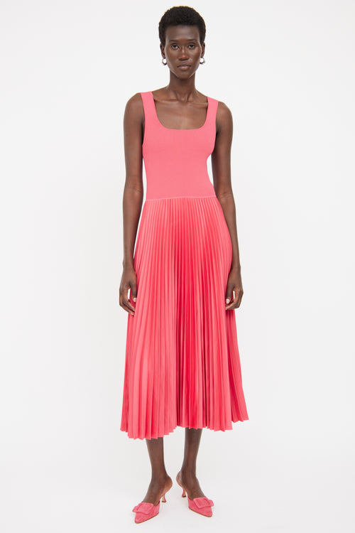 Theory Pink Ribbed & Pleated Maxi Dress