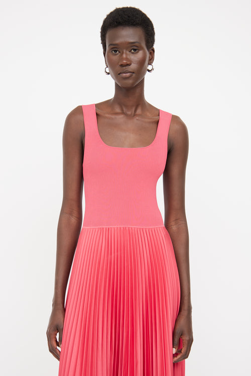 Theory Pink Ribbed & Pleated Maxi Dress