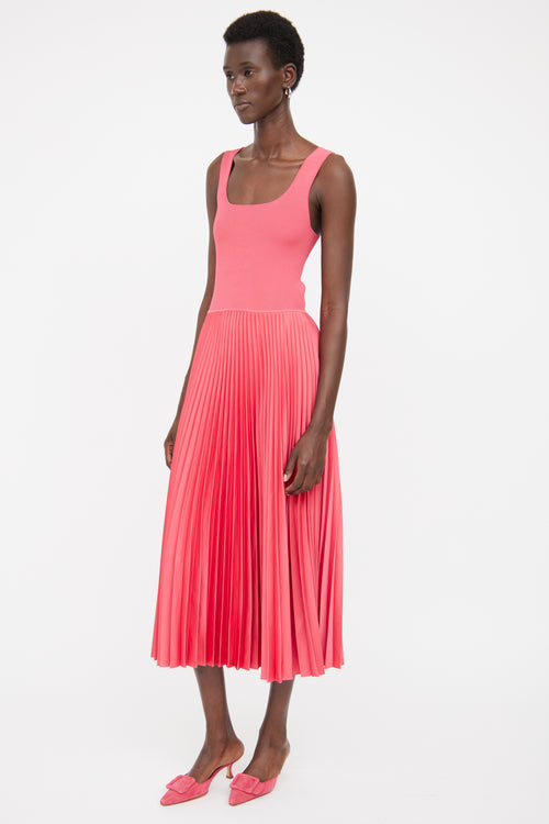 Theory Pink Ribbed & Pleated Maxi Dress