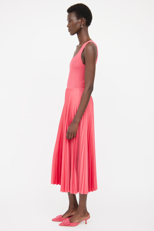 Theory Pink Ribbed & Pleated Maxi Dress