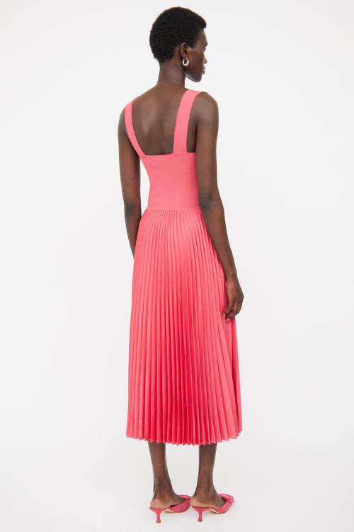 Theory Pink Ribbed & Pleated Maxi Dress