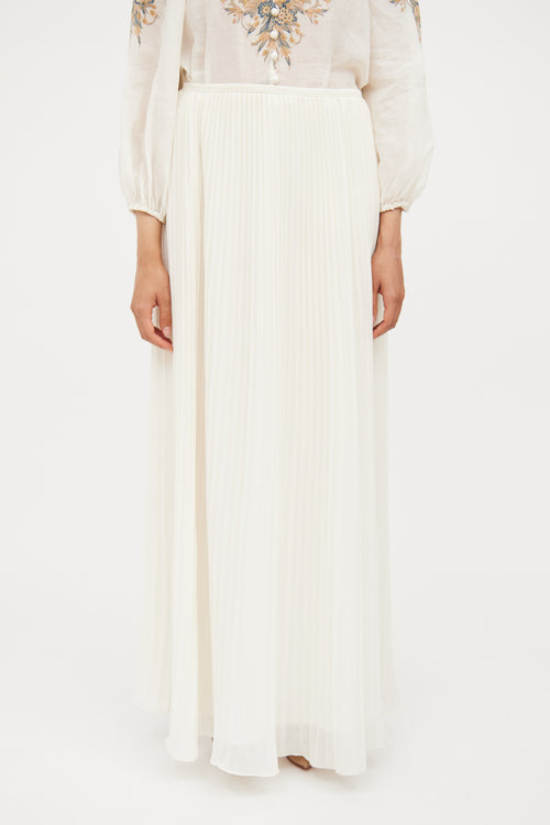 Theory White Pleated Mid Length Skirt