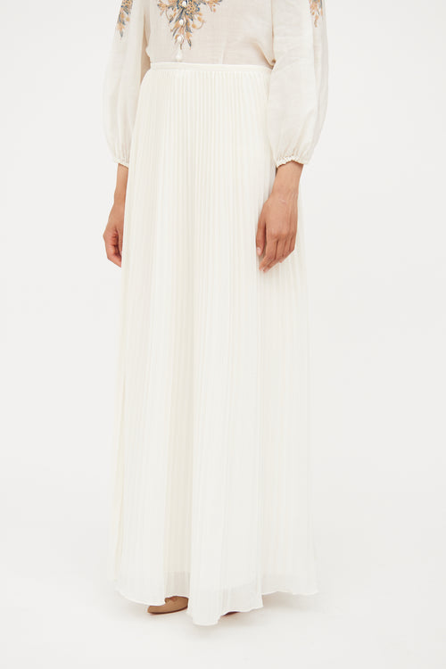 Theory White Pleated Mid Length Skirt