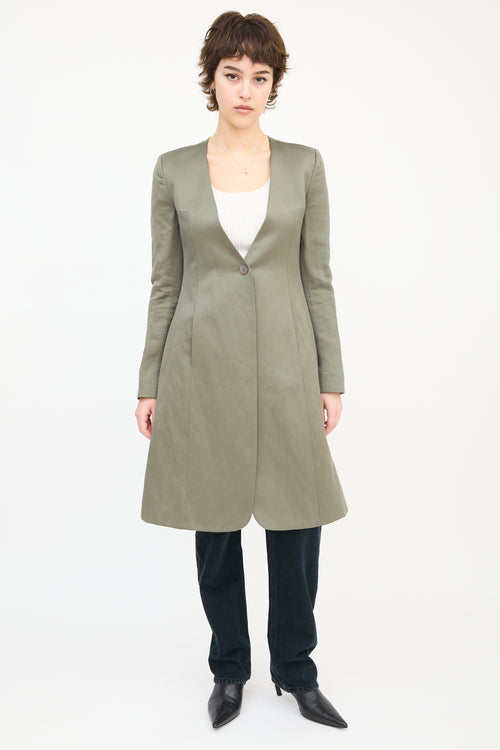 Theyskens' Theory Khaki Green V-Neck A-Line Coat