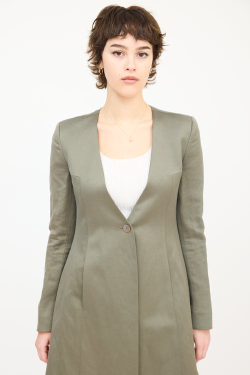 Theyskens' Theory Khaki Green V-Neck A-Line Coat