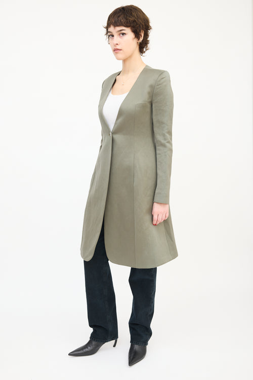 Theyskens' Theory Khaki Green V-Neck A-Line Coat