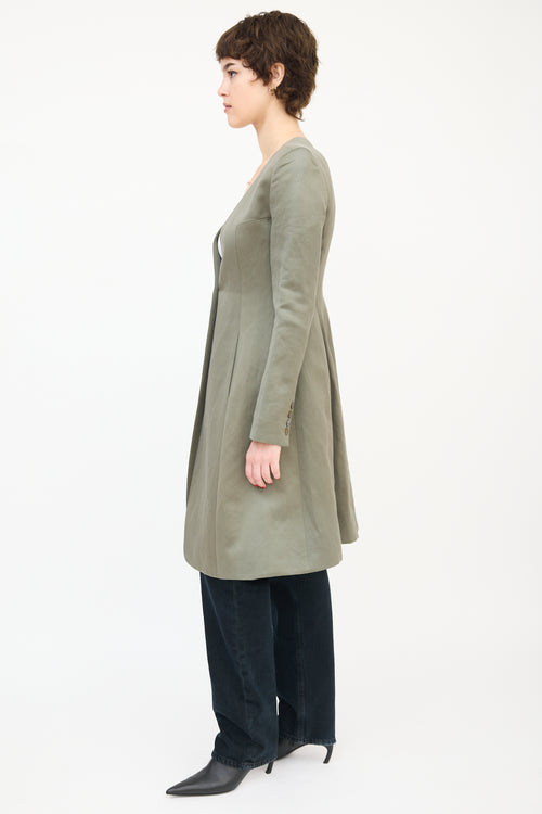 Theyskens' Theory Khaki Green V-Neck A-Line Coat