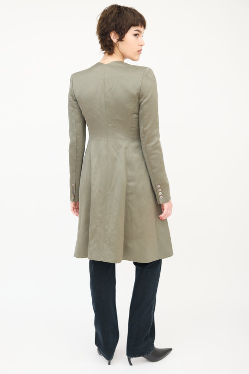 Theyskens' Theory Khaki Green V-Neck A-Line Coat