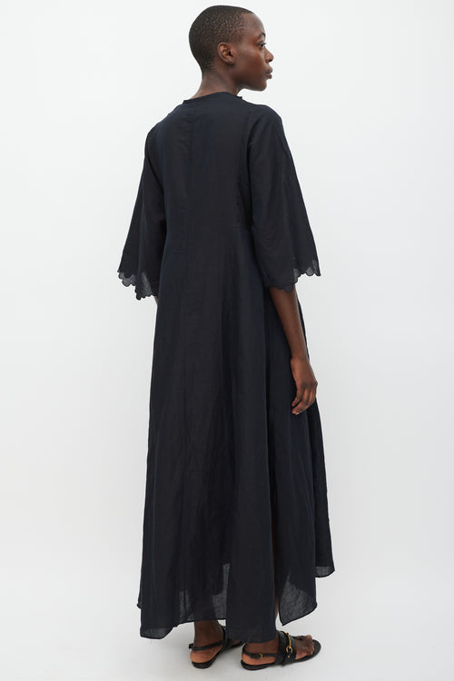Thierry Colson Black Linen Scalloped Dress