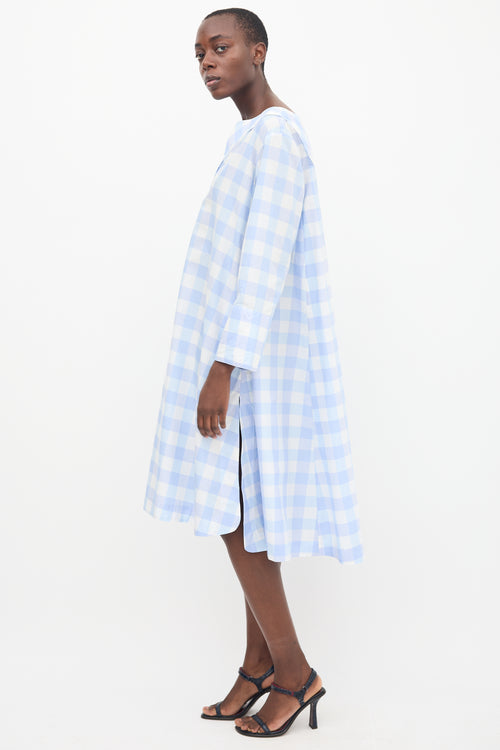 Thierry Colson White & Blue Gingham Tunic Dress