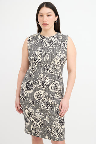 Thom Browne Black & Cream Floral Sheath Dress