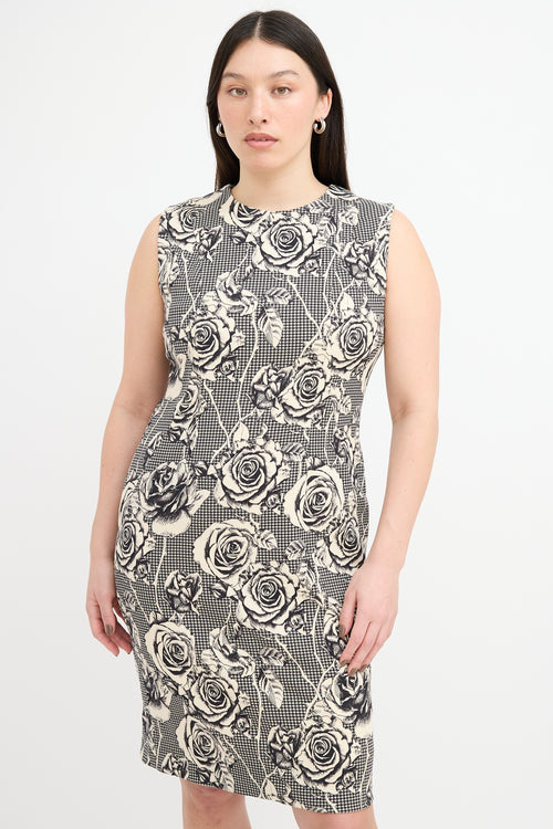 Thom Browne Black & Cream Floral Sheath Dress