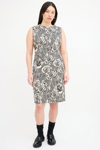 Thom Browne Black & Cream Floral Sheath Dress