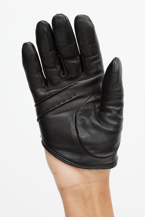 Thom Browne Black Leather Cashmere Lined Asymmetrical Glove