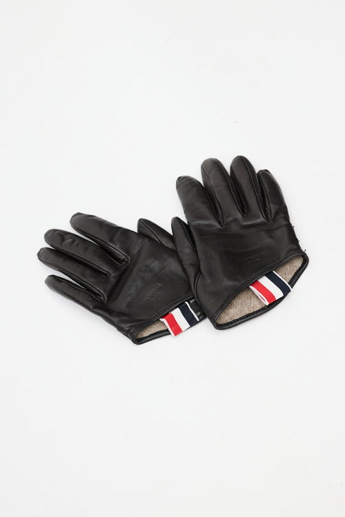 Thom Browne Black Leather Cashmere Lined Asymmetrical Glove