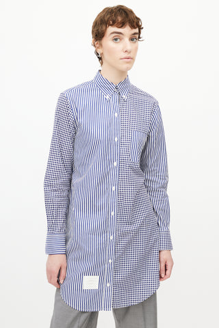 Thom Browne Blue & White Plaid Extended Shirt