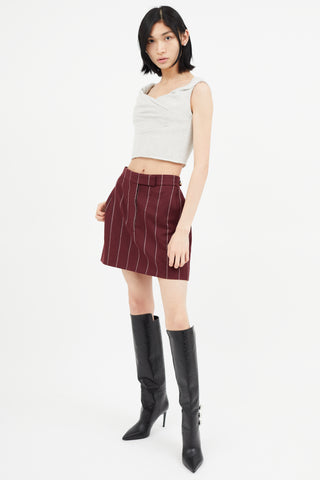 Thom Browne Burgundy Wool Stripe Skirt