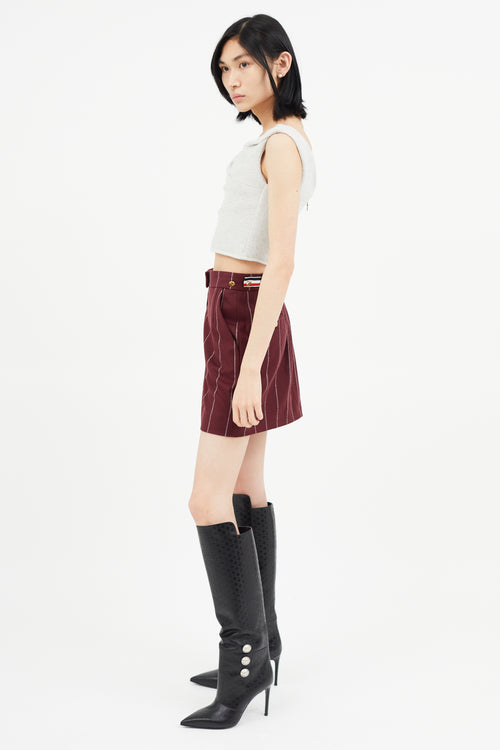 Thom Browne Burgundy Wool Stripe Skirt