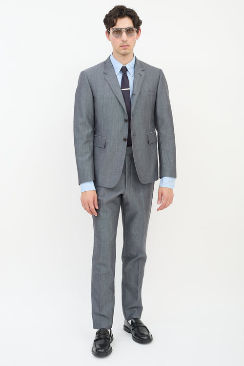 Thom Browne Dark Grey Wool & Mohair Three Pocket Blazer