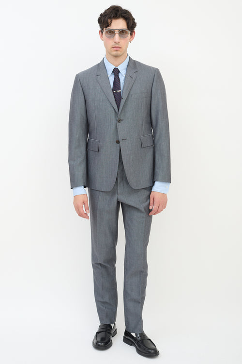 Thom Browne Dark Grey Wool & Mohair Three Pocket Blazer